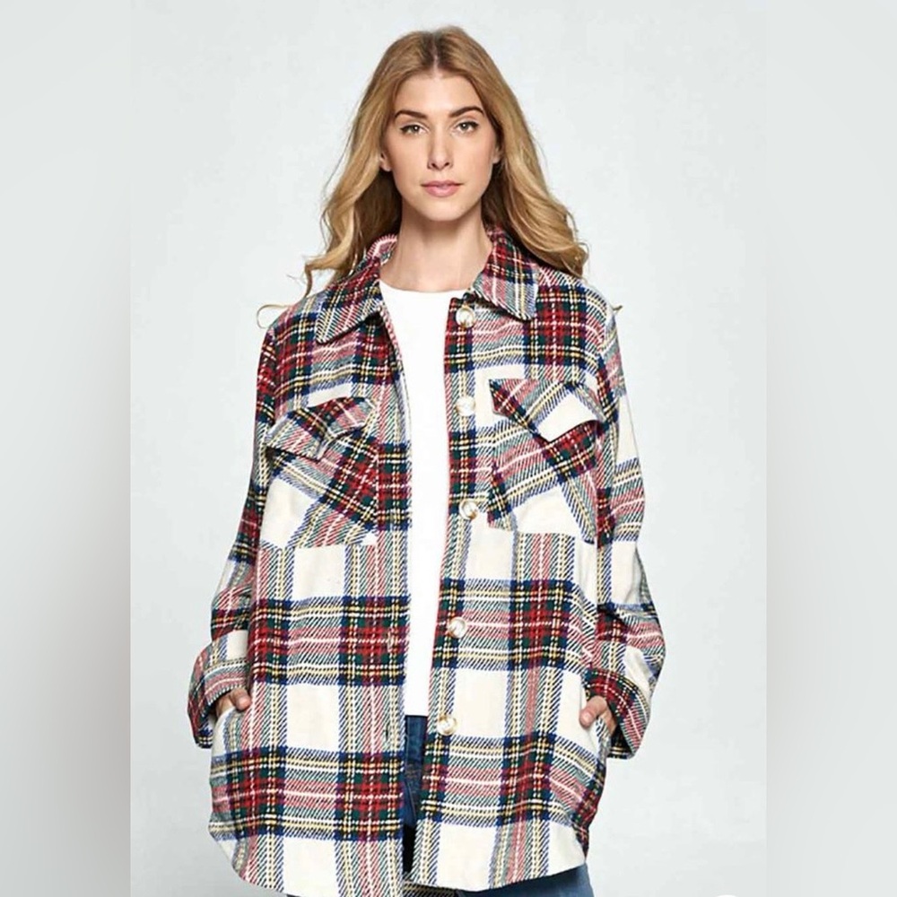 Ellison Oversized Plaid Shacket for Women in Red Size M
